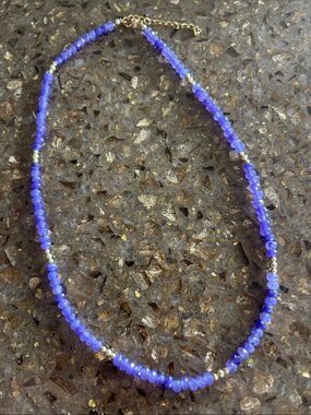 Amethyst Beaded Necklace with gold accents 16” plus 2” extender